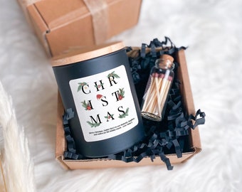 彼女や友人、同僚へのクリスマスプレゼントに、あなたのメッセージ入りパーソナライズされた香りのキャンドル/ギフトボックス入り。心地よくスタイリッシュでユニークなヴィーガンクリスマスプレゼント。ヒュッゲギフト。