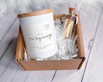 Here&#39;s to New Beginnings Scented Candle Gift Set Gift for New Job Gift Job Promotion Sobriety Home Start New Housewarming gift Xmas Present