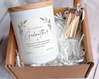 Personalised Candle Gift Set for Godmother Thank You Gift with Name Christening Baptism Present for God Mother Birthday Christmas Vegan Gift