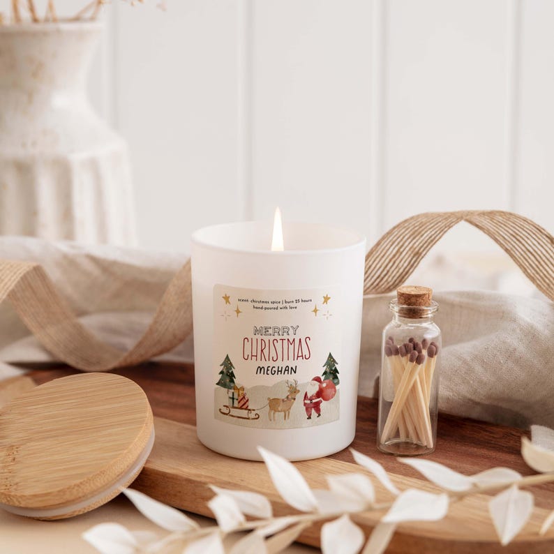 Merry Christmas Scented Candle Gift for Her Him Personalised Gift Set
