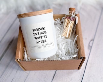 Birthday Candle /  Funny Gift Box for Her Him / Smells like she / he is not in her / him forties anymore / 20th 30th 40th 50th 60th Present