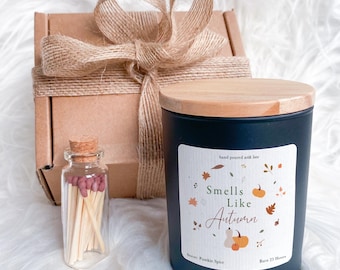 Set de regalo de velas con aroma a otoño, acogedora vela de cera de soja otoñal en tarro con cerillas, regalo de decoración del hogar de temporada para ella o para él.