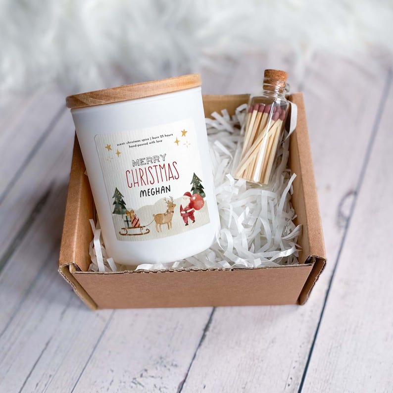 Merry Christmas Scented Candle Gift for Her Him Personalised Gift Set