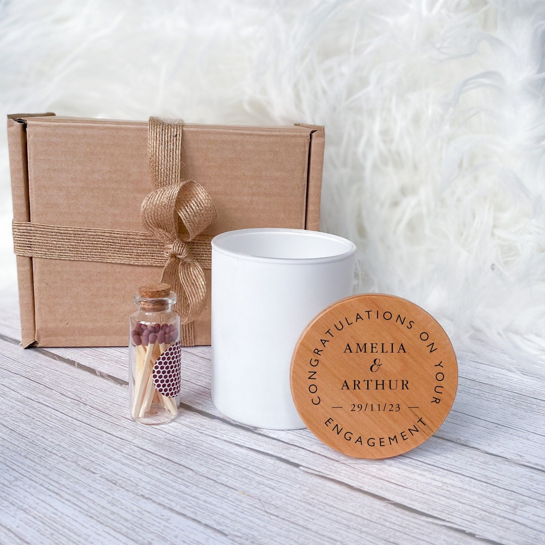 Personalised Engagement Candle With Wooden Engraving Lid / Gift for