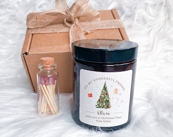 Personalised Scented Candle Christmas Gift for Friend / Gift Box for Her Him / Merry Christmas Cosy Stylish Unique Vegan Xmas Present