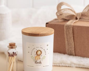Vela perfumada "Bienvenido al mundo", regalo personalizado para bebé recién nacido, recuerdo de anuncio de nacimiento, caja de regalo para recién nacido