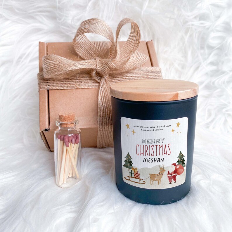 Merry Christmas Scented Candle Gift for Her Him Personalised Gift Set