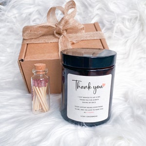 Personalised thank you scented candle with your text / Includes Gift Box & Matches / Gift for her him Minimalist luxury Teacher appreciation Apothecary Candle