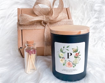 Personalised Scented Candle with Initial and Your Text / Gift Box for Her Him / Birthday Christmas New Job Graduation Far Away Mother's Day
