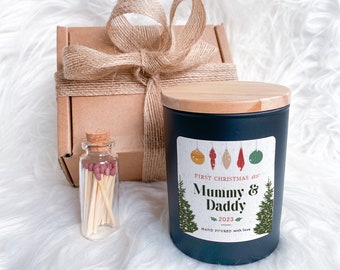 Personalised First Christmas as Mummy and Daddy Scented Candle Xmas Gift for New Mum Dad 1st Christmas New Parents Cosy Stylish Unique Vegan