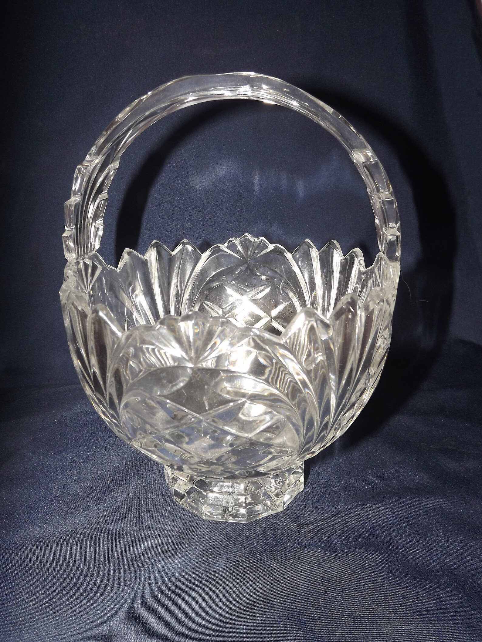 Vintage Lead Crystal Basket w/Pineapple Design Pattern Made in Etsy