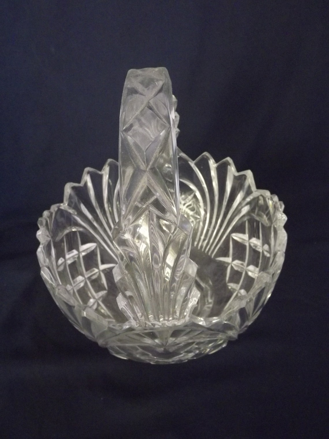 Vintage Lead Crystal Basket w/Pineapple Design Pattern Made in Etsy