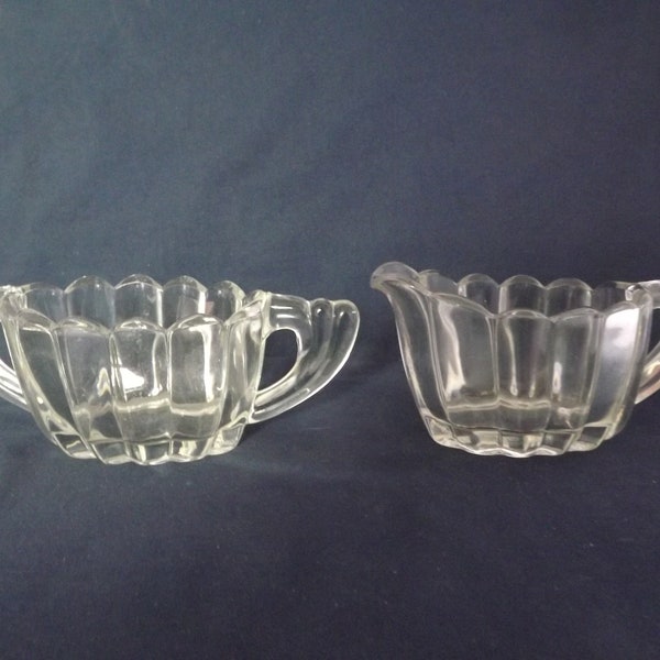 Vintage Heisey Diamond H Crystolite Cream Creamer & Sugar Set - Marked