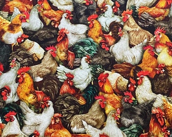 Chicken Print Cotton Fabric: Gold Packed Hens, Quilting & Crafts