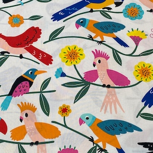 Alexander Henry Las Plumas Cotton Fabric: Tropical Birds Print