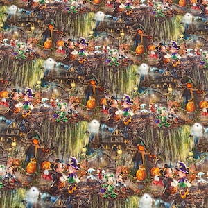 Disney Minnie and Mickey Halloween Fun  -  Disney fabric by the yard is 100% Cotton Woven and is soft to touch