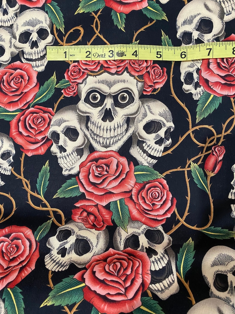 Alexander Henry Skulls & Roses fabric by the yard | Etsy