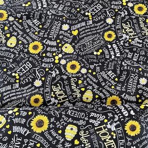 Motivational Bee Sunflower Cotton Fabric: Quilting & Crafts