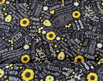 Motivational Bee Sunflower Cotton Fabric: Quilting & Crafts