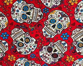 Folkloric Skulls ( Sugar Skulls) - 100% cotton fabric by the yard