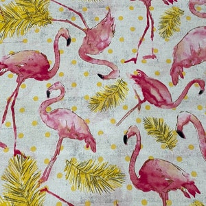 Flamingo Paradise - PINK/GOLD is 100% cotton.  Fabric by the yard (quilting, crafts, etc)