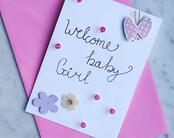 Welkom Baby Meisje Handgemaakte Kaart