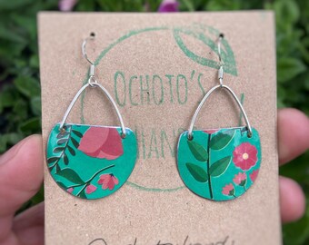 Flower earrings, Antique earrings, Metal earrings, Tin earrings