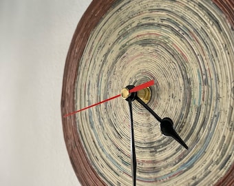 Recycled paper clock Eco-friendly Unique Up cycling Brown Round