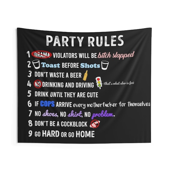 Party Rules Funny Tapestry College Dorm Decor Etsy