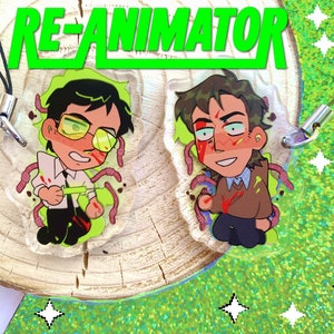 Ready2ship! Re-animator mini acrylic charms keychains double sided 1.7” based on lovecrafts short story