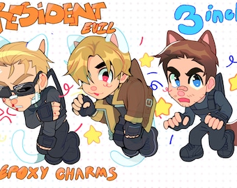 Llaveros de resina epoxi con purpurina de 3 pulgadas de Resident Evil, Leon, Chris y Wesker - ¡listos para enviar!