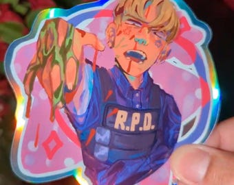 resident evil jumbo 4” leon kennedy sticker pastel vinyl holographic glitter WATERPROOF!