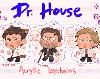 READY 2 SHIP! Dr home acrylic charm keychains 2.5 inches double sided with a translucent pink border