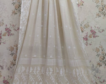 Pure cotton White Saree /Traditional Primium Quality Bengal handloom Jamdani in Pure White