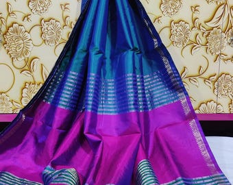 Pure Bishnupuri katan silk Saree with Temple zari border and Contrast Pallu / Silk Mark Certificied saree Pure Katan Silk Saree