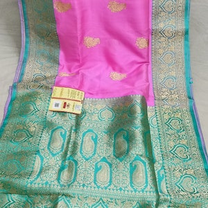 Exklusiver Pinker Katan Banarasi Saree / Original Banarasi Handwebstuhl aus reiner Katan Seide / Seidenzeichen zertifizierte Saree / Braut Banarasi / Versandfertig