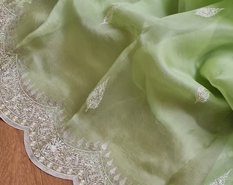 Organza sari met handwerkborduursel