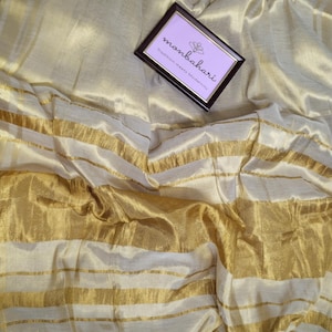 Golden Tissue Linen Saree | Zari Border & Pompom Pallu | Soft Party Wear Saree Gift for Her Ready to dispatch