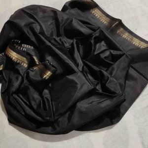 Black Pure Silk Saree/ Bishnupuri Katan silk saree with temple  golden zari border / Silk mark certified product