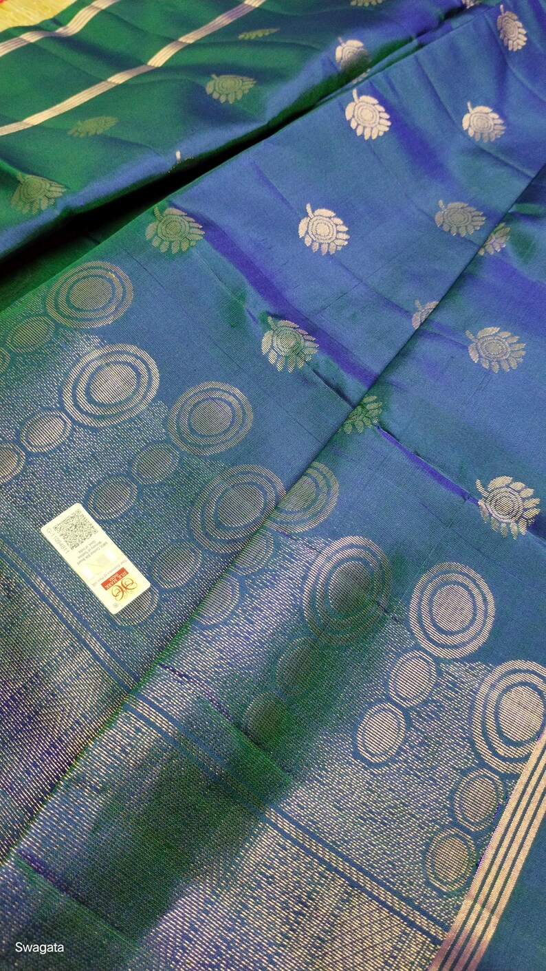 Saree Tag Peacock Blue Kanchipuram Silk Saree/ Handloom Pure Silk Saree/ Bridal ...