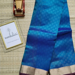 Dual Tone Blue-Green Soft Silk Saree | Elegant Kanchipuram Style Saree with Golden Zari Border & Pallu | Premium Traditional Saree Silk