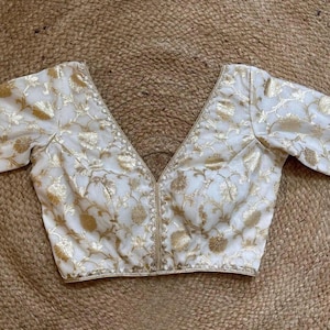 Premium Pure White Silk Designer Blouse with Hand Embroidery | Bridal Blouse | Readymade Partywear Blouse | Elegant Handcrafted Blouse |