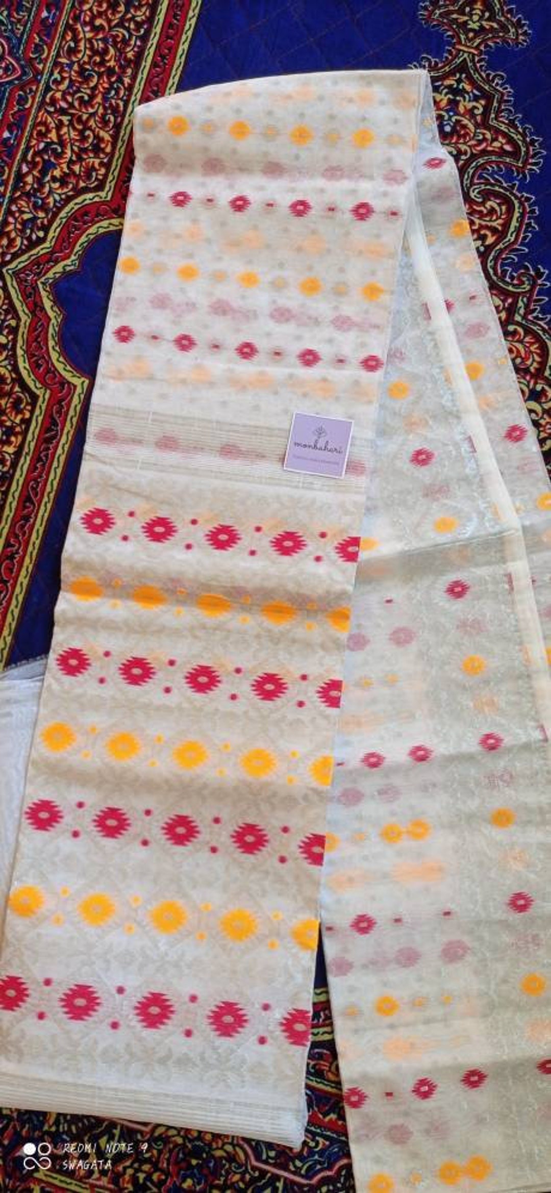 Bengal Handloom Reshom by Cotton Moonbeam White Minakari Etsy