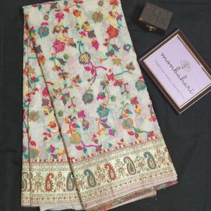 Premium Baumwolle Seide Saree | Kashmiri Kani inspiriertes Blumenweben | mehrfarbiger Festival Saree mit Blusenteil | Hochzeit & Party Wear Saree
