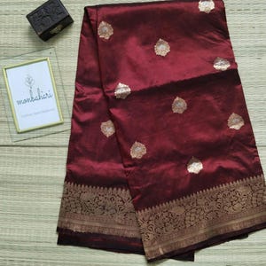 Pure Katan Silk Banarasi Saree Maroon with Silk Mark | Handwoven Zari Bridal Saree | Wedding Saree | Indian Festive Wear
