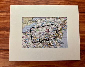 Mapa bordado de Pensilvania: regalo de viaje personalizado