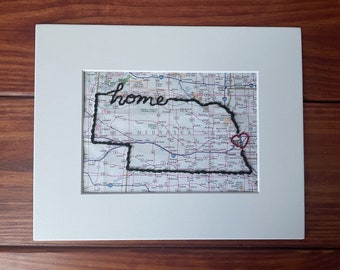 Mapa bordado de Nebraska: regalo de viaje personalizado