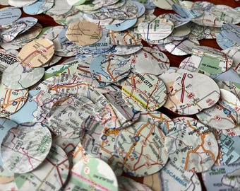 Confeti de mapa de viaje: 300 círculos de una pulgada para decoración de fiestas
