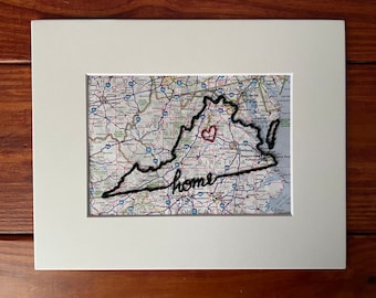 Mapa bordado de Virginia: regalo de viaje personalizado