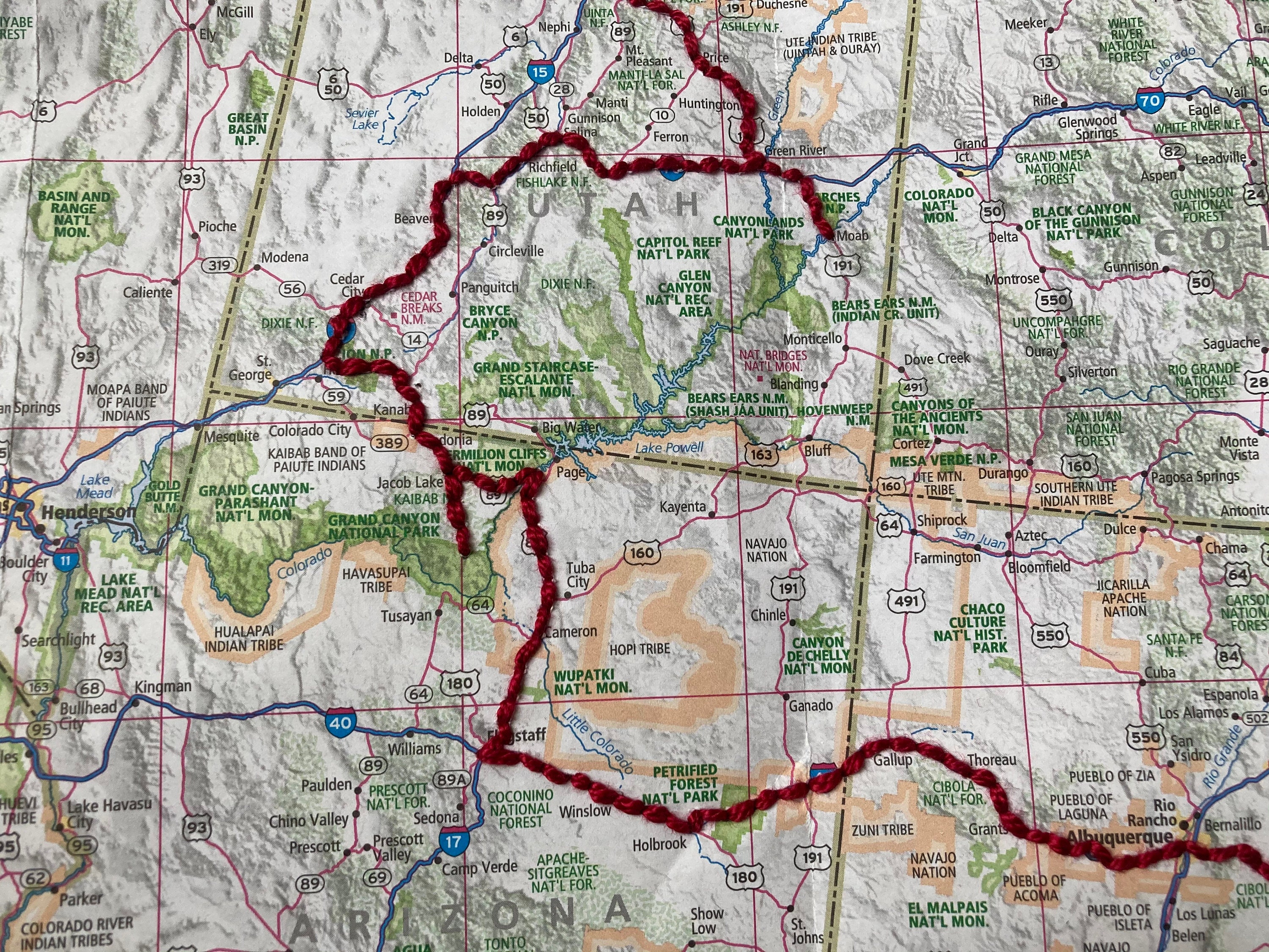 Cross Country Road Trip Map / Large Personalized Embroidered